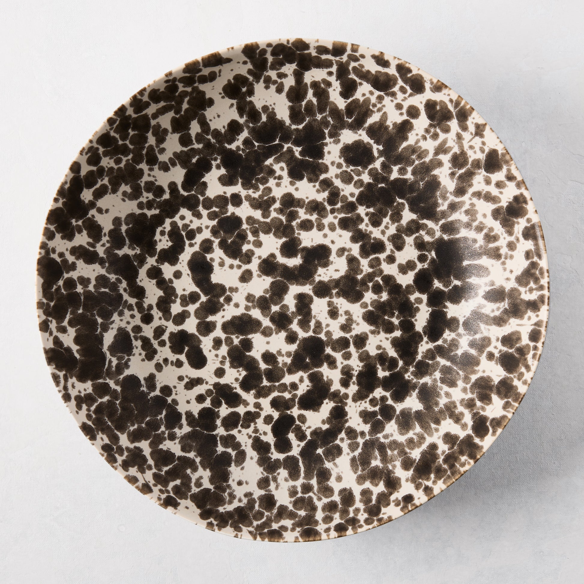Nuno Splatter Stoneware Serve Bowl, pale cream with unique brown splatter pattern, 12"Dia.
