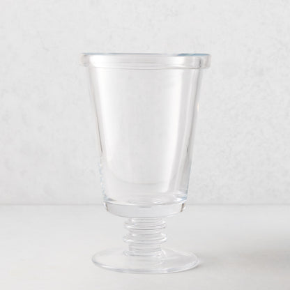 Small Oxford Glass Vase, clear with hand-molded rim and ribbed pedestal base.