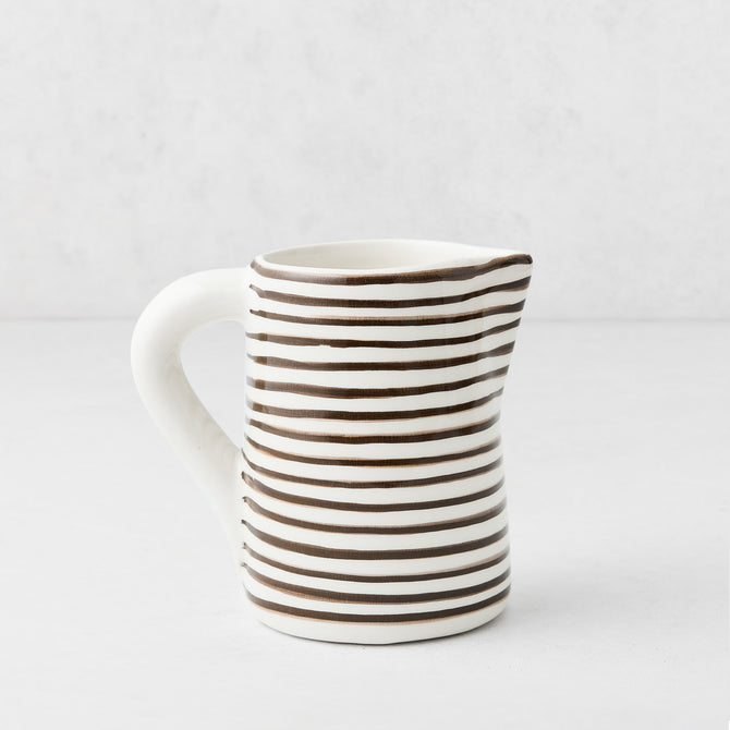 Small Salerno Chocolate Brown Stripe Ceramic Pitcher