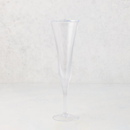 Clear, scissor-cut glass champagne flute with a rippled rim, 10 oz.