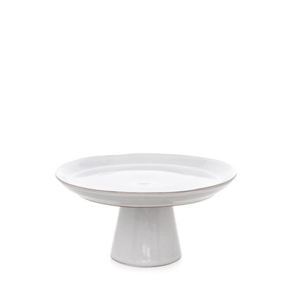 Small Stone Cake Stand, 8"Dia x 4"H, cool grey-white hand-glazed terracotta.