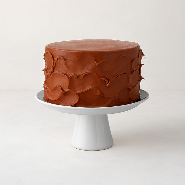 Small Stone Cake Stand, 8"Dia x 4"H, cool grey-white hand-glazed terracotta.