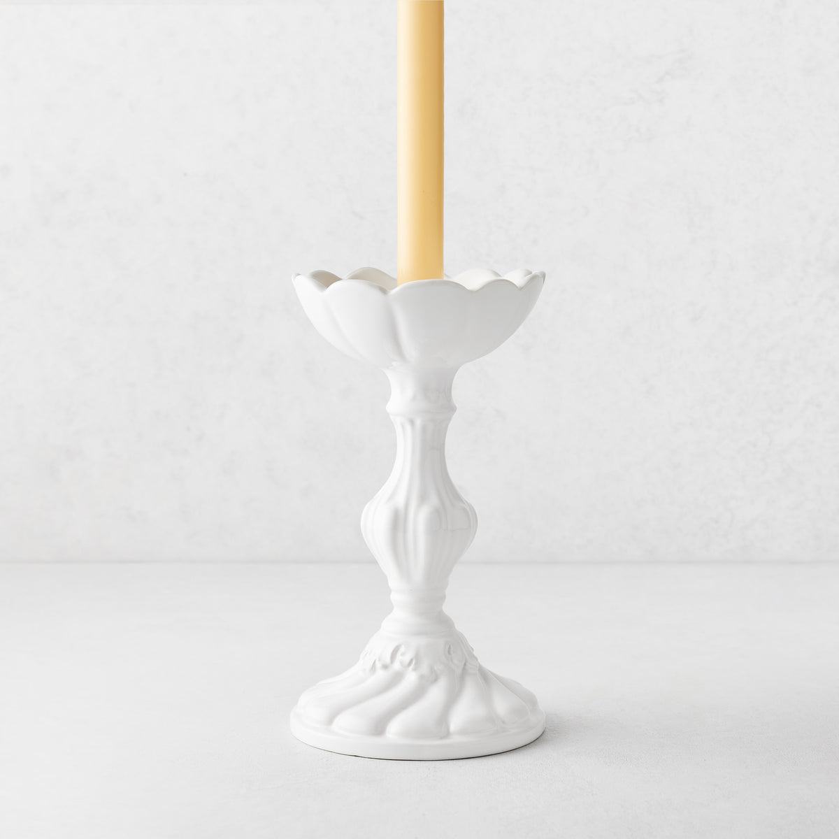 Small Tosca White Ceramic Candlestick