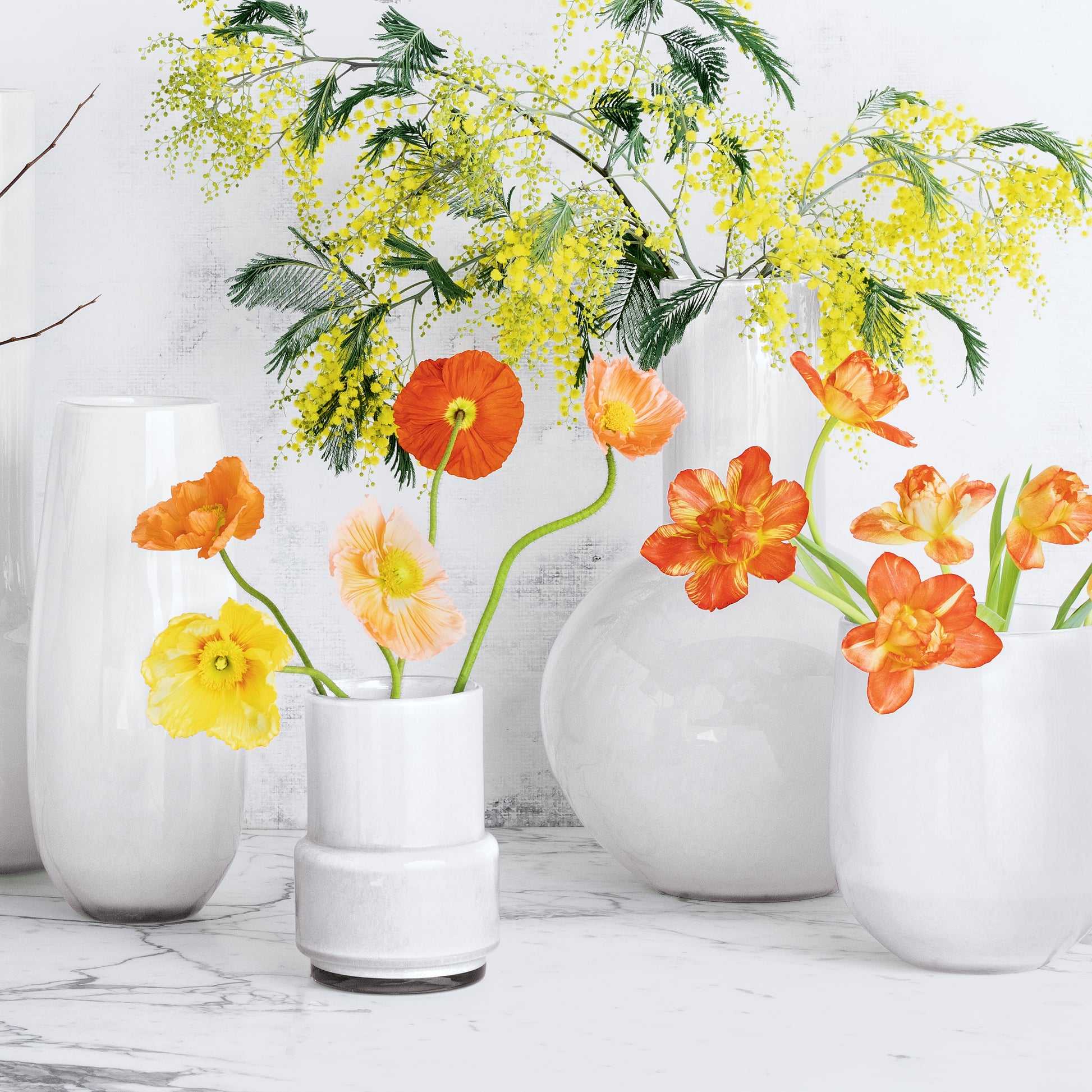 Small white barrel vase, handblown opaque glass, 5.3"H x 3.9"W.