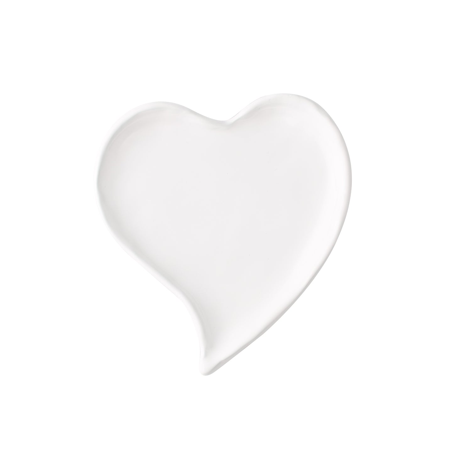 Small white ceramic heart dish, 5"L x 5"W, handmade in Italy.