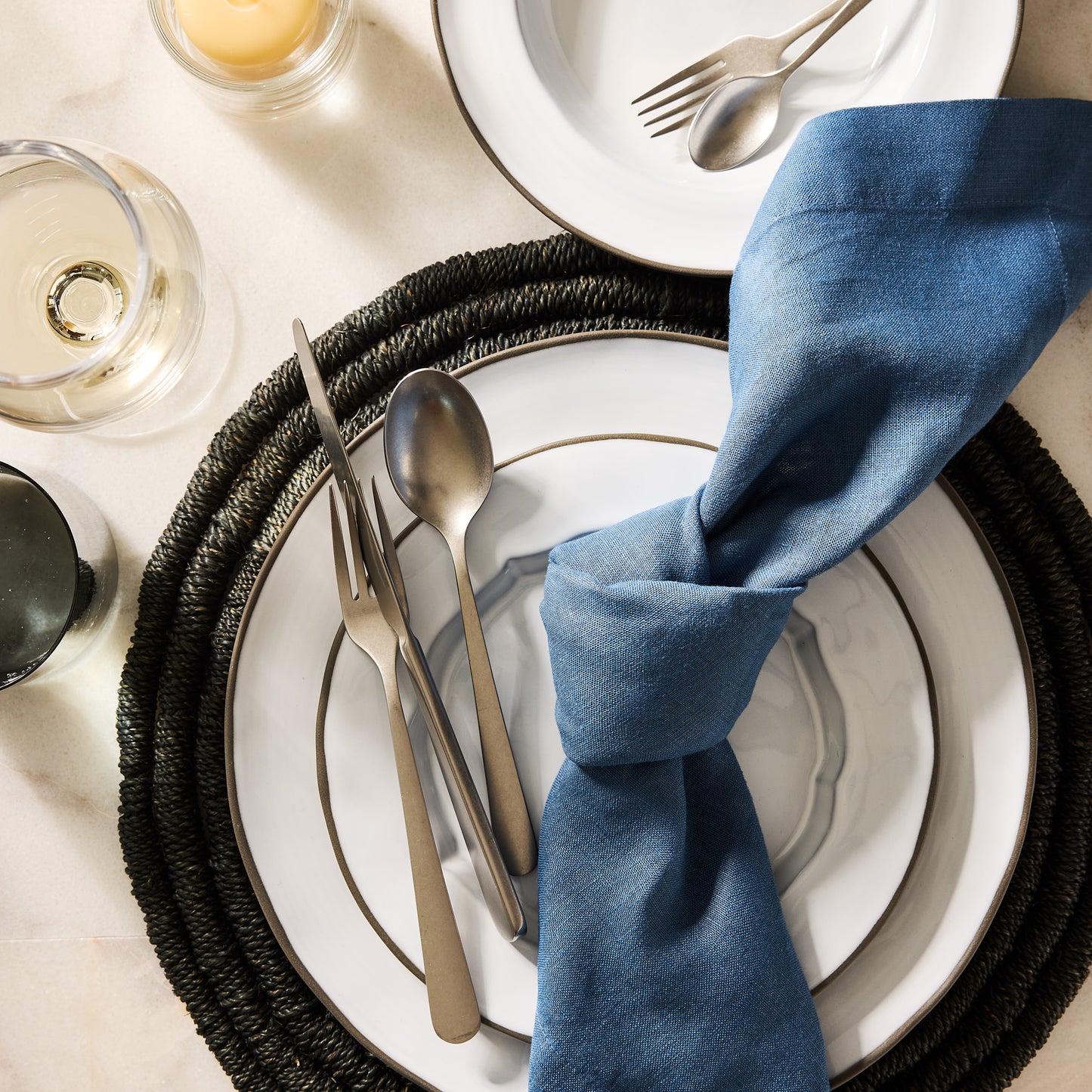 Smoke Grey Stoneware Dinner Plate, two-toned with dark grey unglazed and light grey glazed sections.