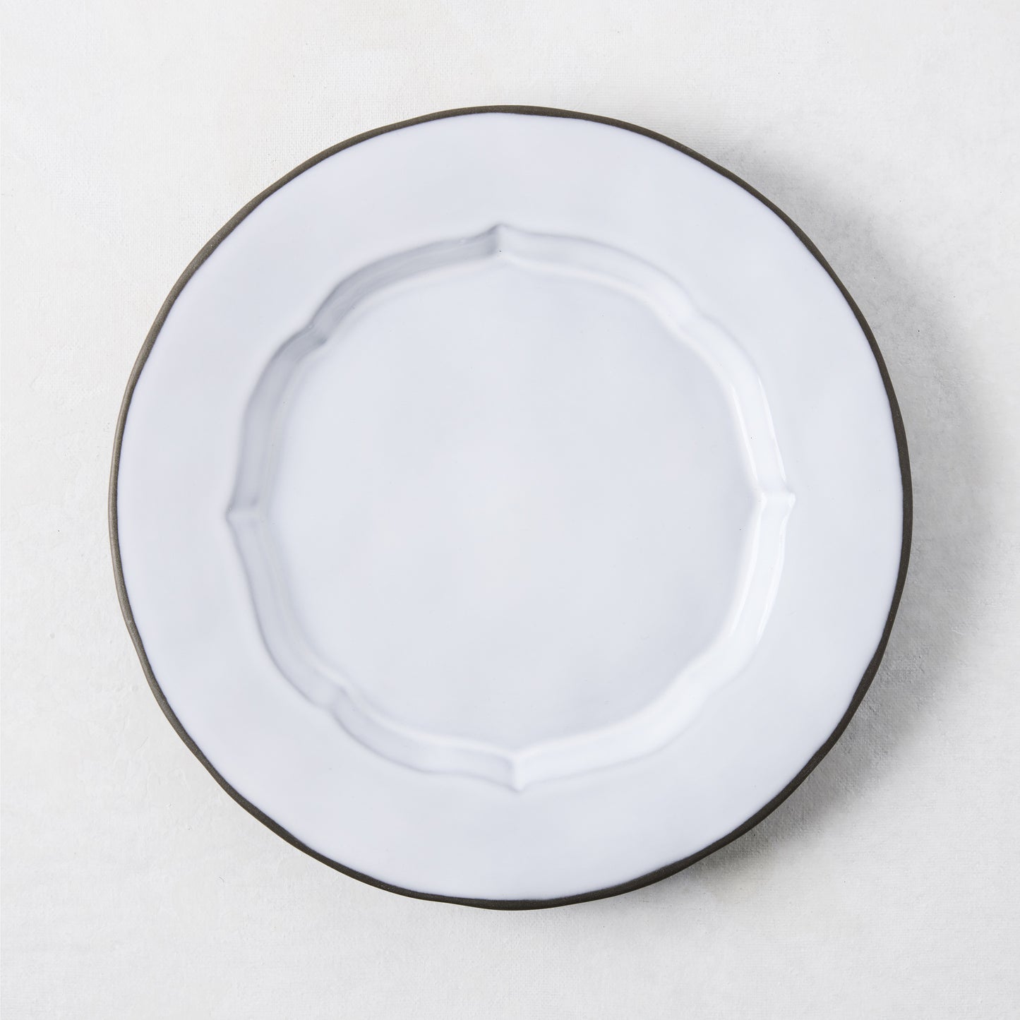 Smoke Grey Stoneware Petal Salad Plate, 8.78"Dia, two-toned light grey glaze with dark grey rim.
