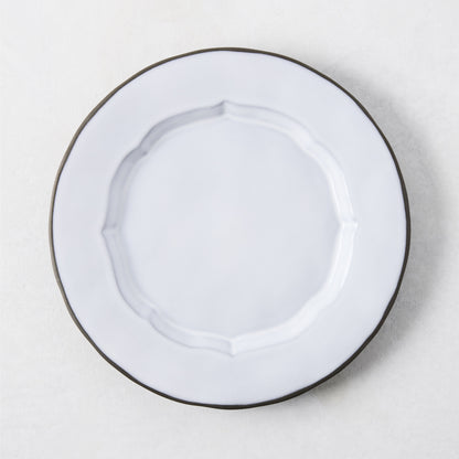 Smoke Grey Stoneware Petal Salad Plate, 8.78"Dia, two-toned light grey glaze with dark grey rim.