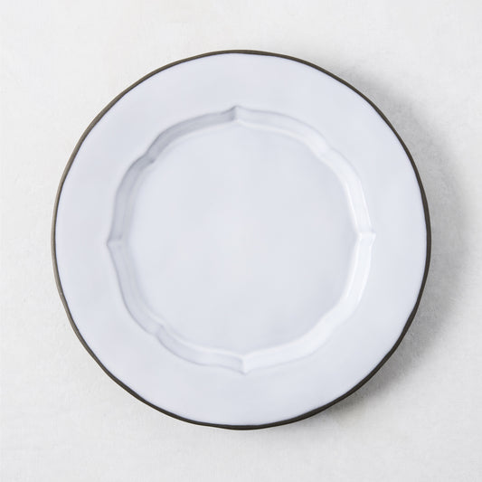 Smoke Grey Stoneware Petal Salad Plate, 8.78"Dia, two-toned light grey glaze with dark grey rim.