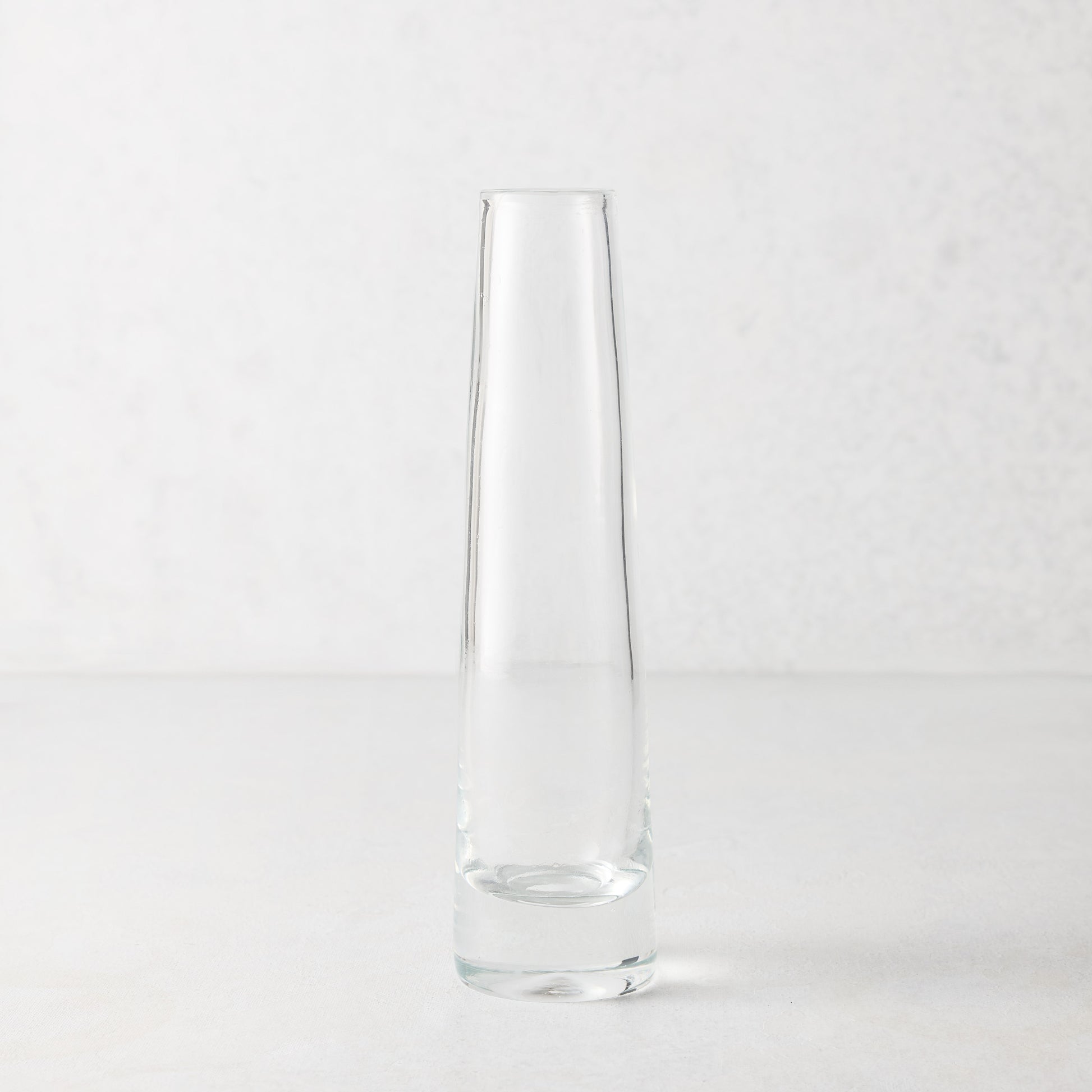Solifleur Large Glass Bud Vase, clear mouth-blown glass, 8.27"H, on a white background.