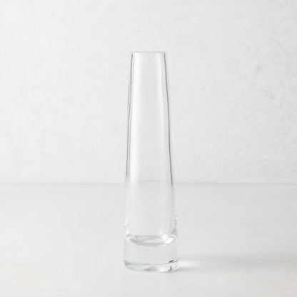 Solifleur Large Glass Bud Vase, clear mouth-blown glass, 8.27"H, on a white background.