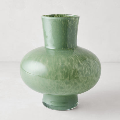 Oversized Sonia Green Glass Vase, handblown, with an opaque finish and unique speckled texture.