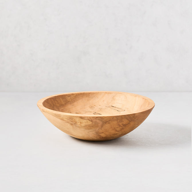 11" spalted maple wood bowl with natural light brown tones and unique dark fungal patterns.