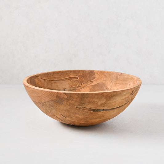 15" spalted maple wood bowl with unique natural patterns and warm brown tones.