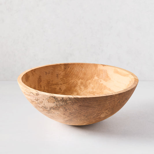 18" spalted maple wood bowl with unique natural patterns and light wood tones.
