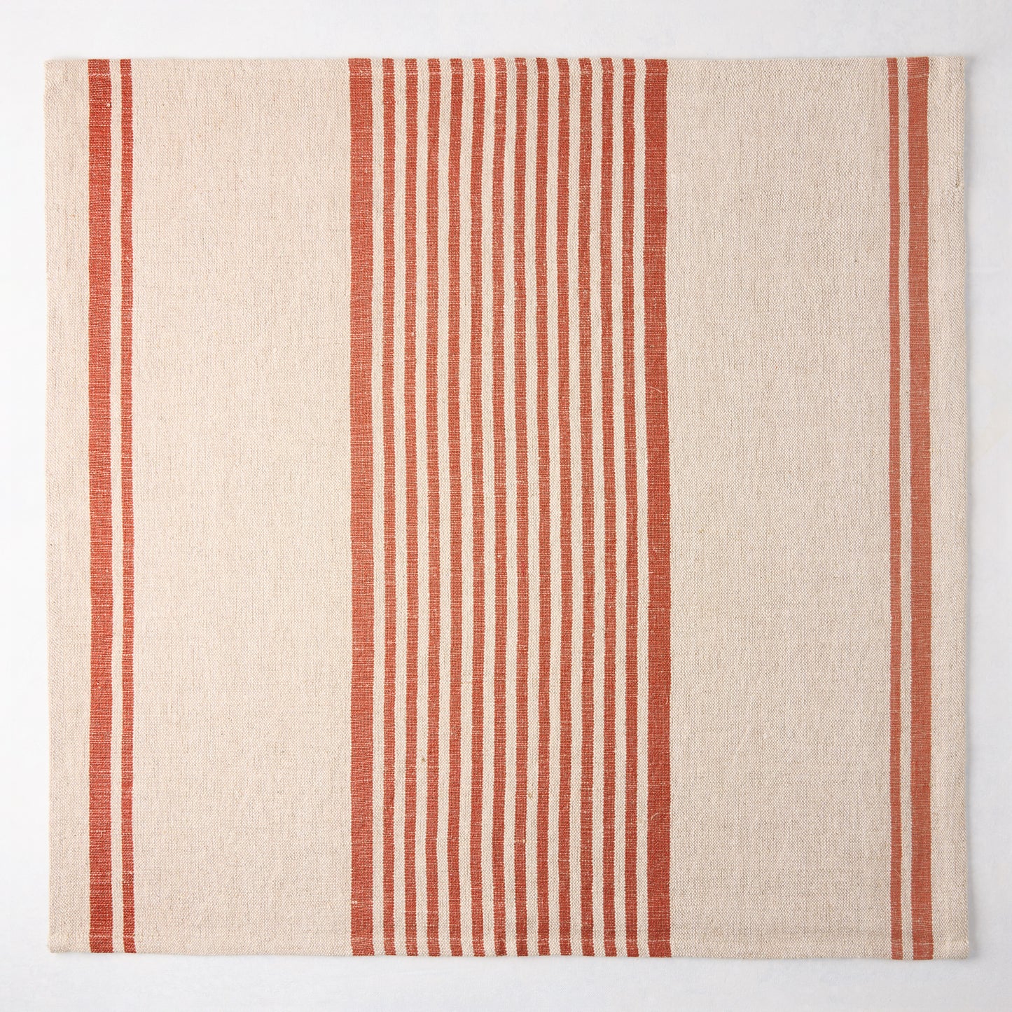 Spice Orange Boat Stripe Natural Napkin, 22" square, woven cotton-linen with orange stripes on a beige base.