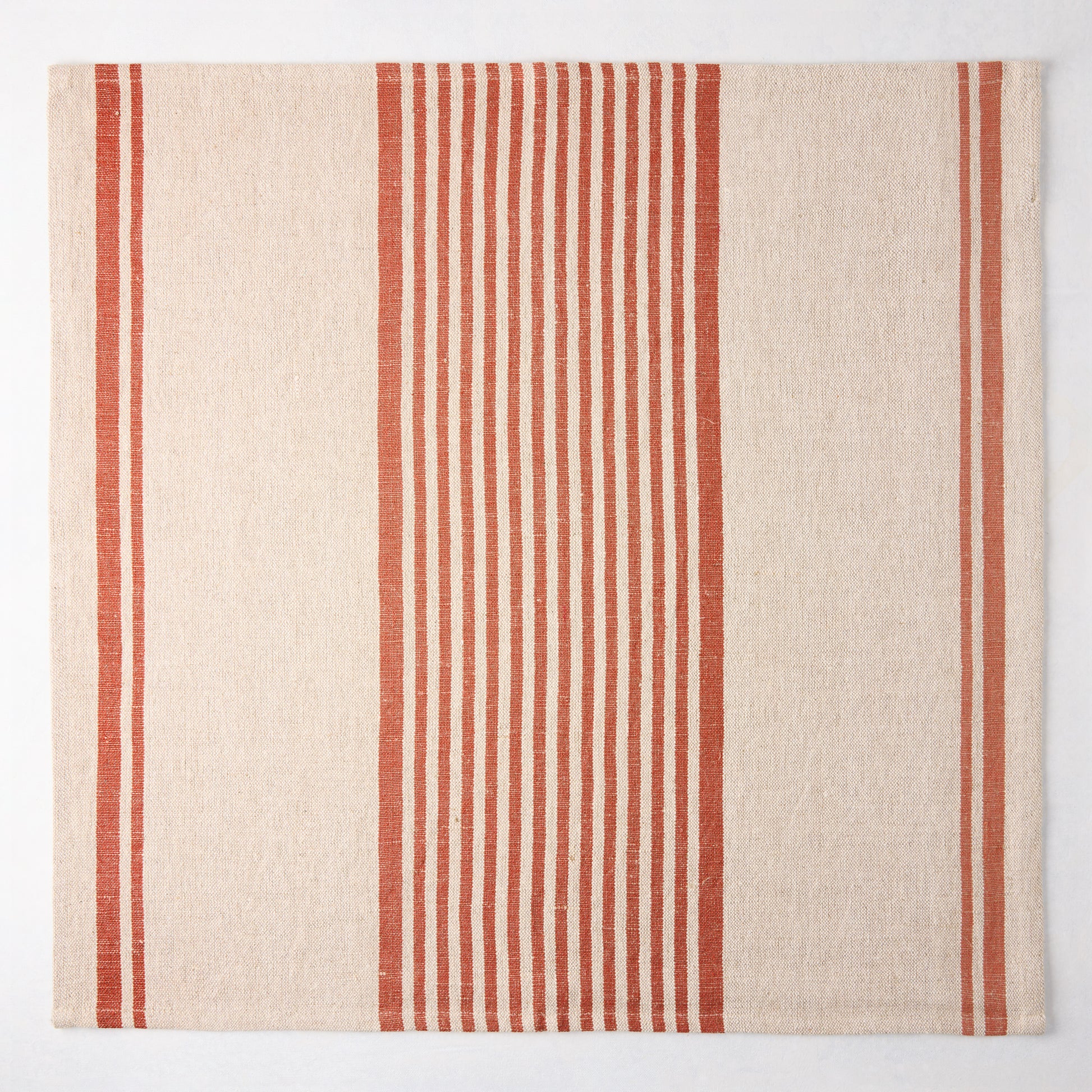Spice Orange Boat Stripe Natural Napkin, 22" square, woven cotton-linen with orange stripes on a beige base.