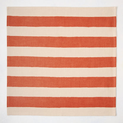 Spice Orange Hampton Stripe Natural Cotton Napkin, 22" square, with wide orange stripes on a khaki base.