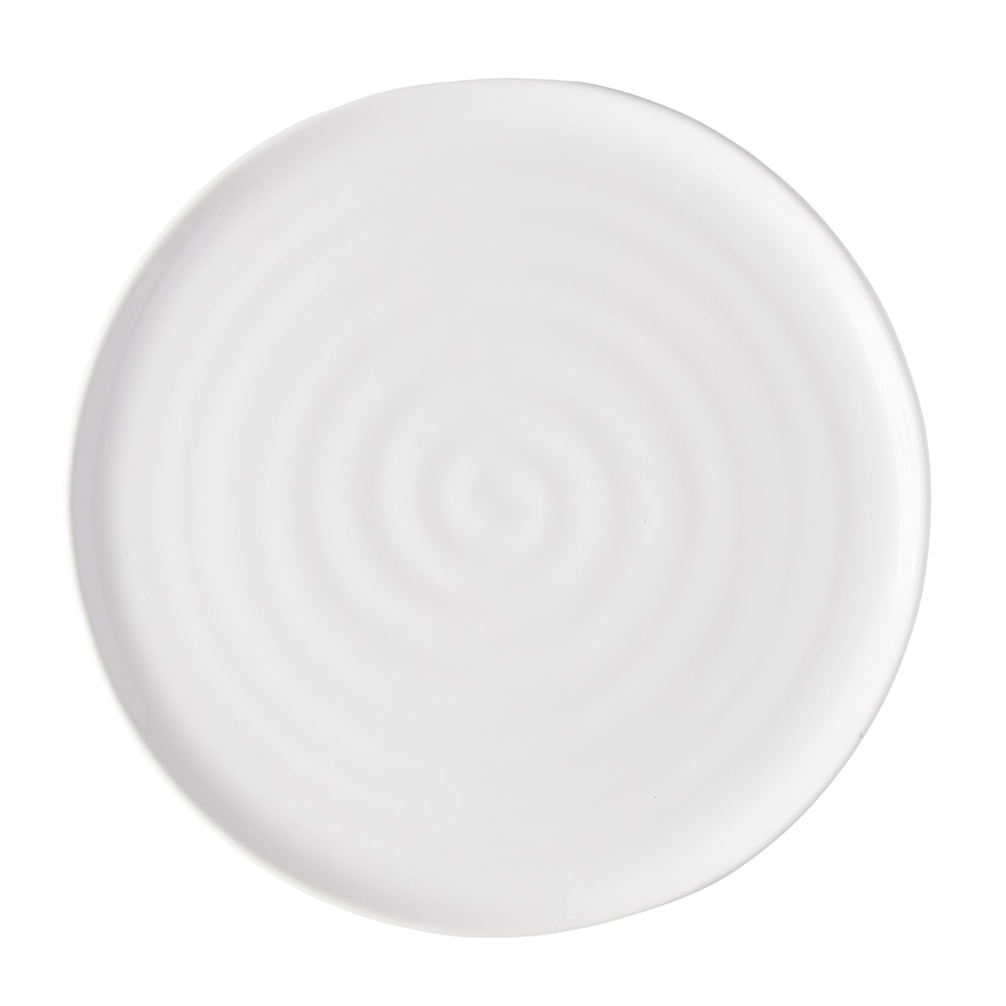 White ceramic Spiral Dinner Plate, 11.5" diameter, with subtle concentric ridges.