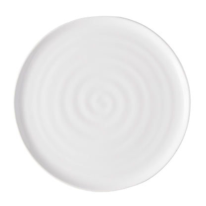 White ceramic Spiral Dinner Plate, 11.5" diameter, with subtle concentric ridges.