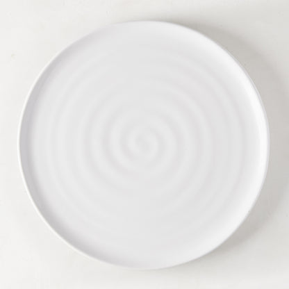 White ceramic Spiral Dinner Plate, 11.5" diameter, with subtle concentric rings.