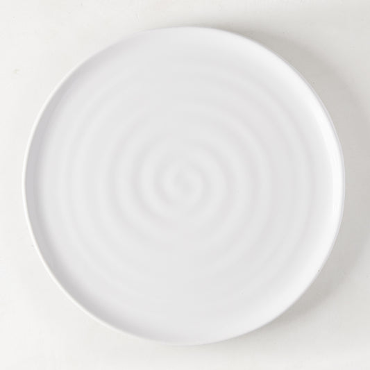 White ceramic Spiral Dinner Plate, 11.5" diameter, with subtle concentric rings.