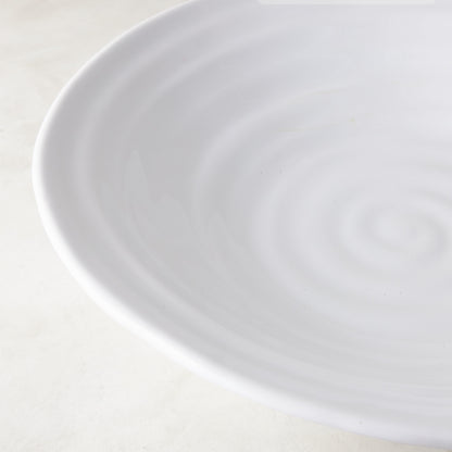 White ceramic Spiral Flared Serve Bowl, 15.5"Dia, with subtle concentric ridges.