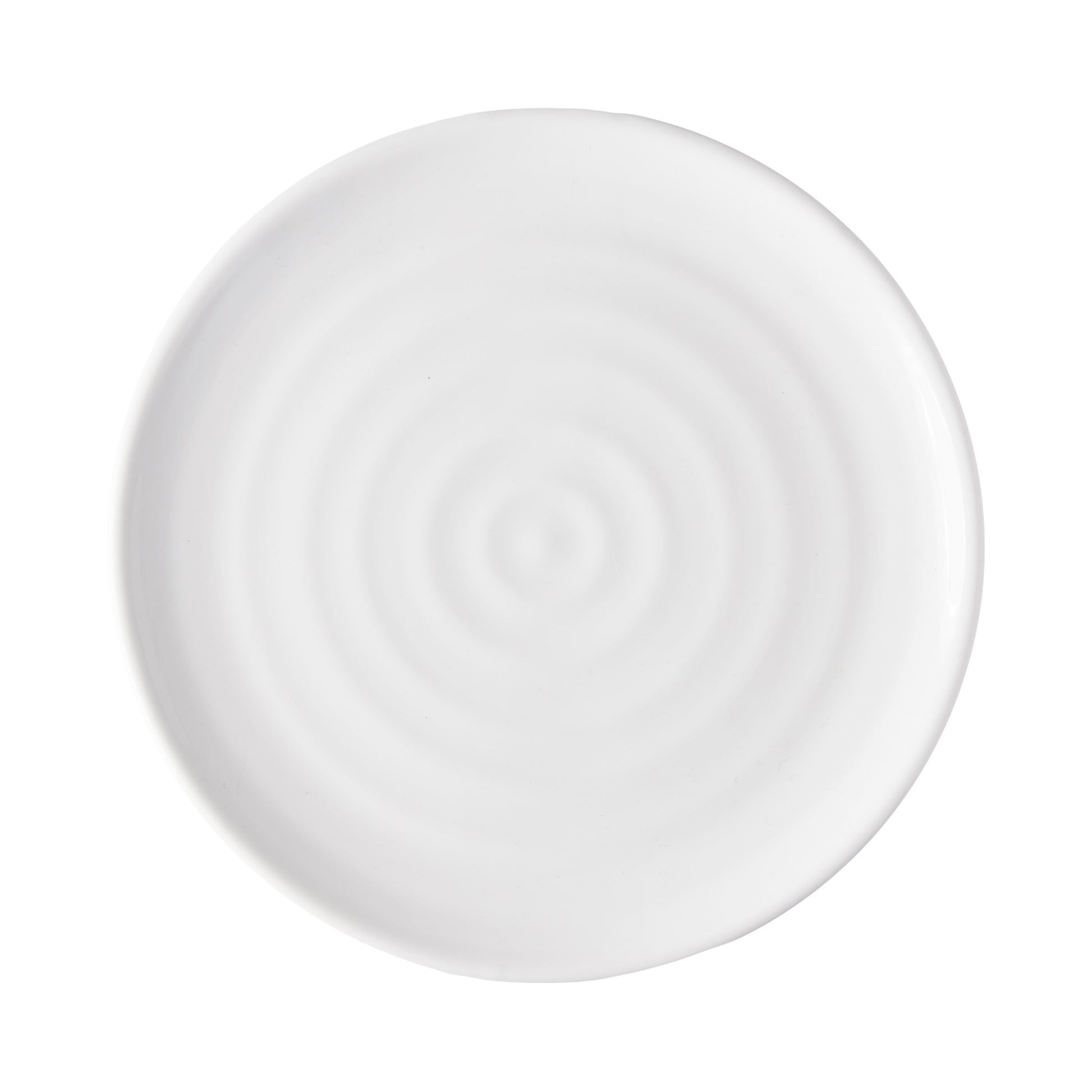 White ceramic 9" Spiral Salad Plate with subtle concentric rings, handmade in Italy.