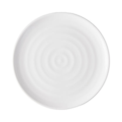 White ceramic 9" Spiral Salad Plate with subtle concentric rings, handmade in Italy.