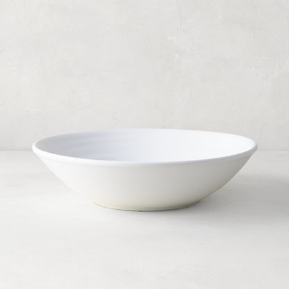 White handmade Italian ceramic Spiral Soup Bowl, 8.65" diameter, modern coupe shape.