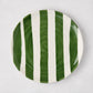 Handmade Italian ceramic salad plate with bold green and white vertical stripes.