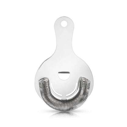 Stainless steel Hawthorne cocktail strainer with a polished finish and tight spring coil.