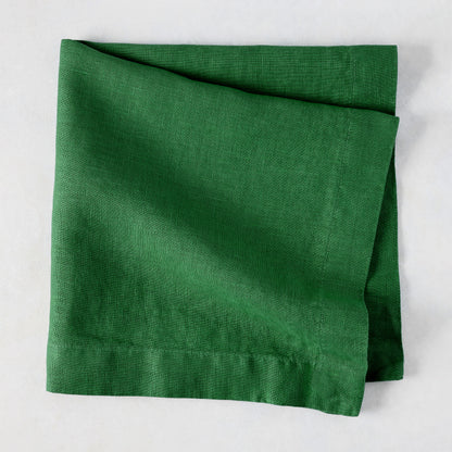 Stem HG Signature hand-dyed Kelly Green linen napkin, 22-inch square, folded.