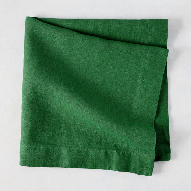 Stem HG Signature hand-dyed Kelly Green linen napkin, 22-inch square, folded.