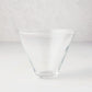 Hudson Grace Stemless Martini Glass, clear glass, conical top, wide brim, 8 oz. capacity.