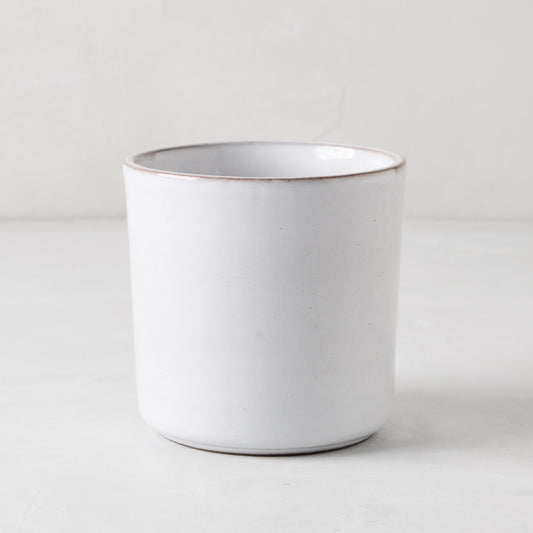 Stone grey hand-glazed terracotta mug, 22.4oz, with a cool grey-white hue and natural rim.