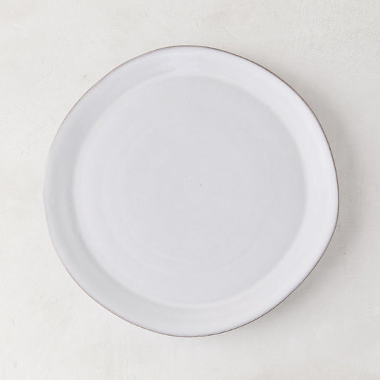 Stone Grey Salad Plate, 8.25" diameter, hand-glazed terracotta with a cool grey-white hue.