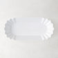 White Melamine Street Eats Hot Dog Holder, 9"L x 4"W, with scalloped edges.