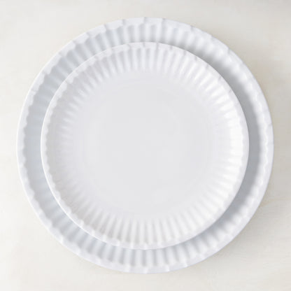 White Melamine Street Eats Salad Plate, 8.5" diameter, with a wavy, paper plate-inspired rim.