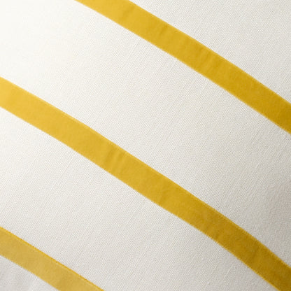 Sun yellow and ivory thin velvet stripe pillow, 22" square, linen and cotton velvet.