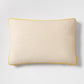 Sun yellow velvet and Belgian linen lumbar pillow with flange detail, 20x14 inches.