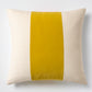 20x14 inch rectangular pillow with a wide sun yellow velvet center stripe on cream Belgian linen with a subtle flange.