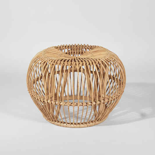 Sunburst Woven Stool, natural cord handwoven around a sturdy teak frame, 22.5"Dia x 18"H.