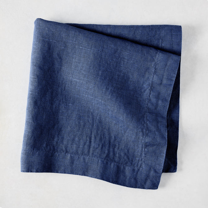 Surf Blue HG Signature Hand-dyed Linen Napkin, 22-inch square, folded.