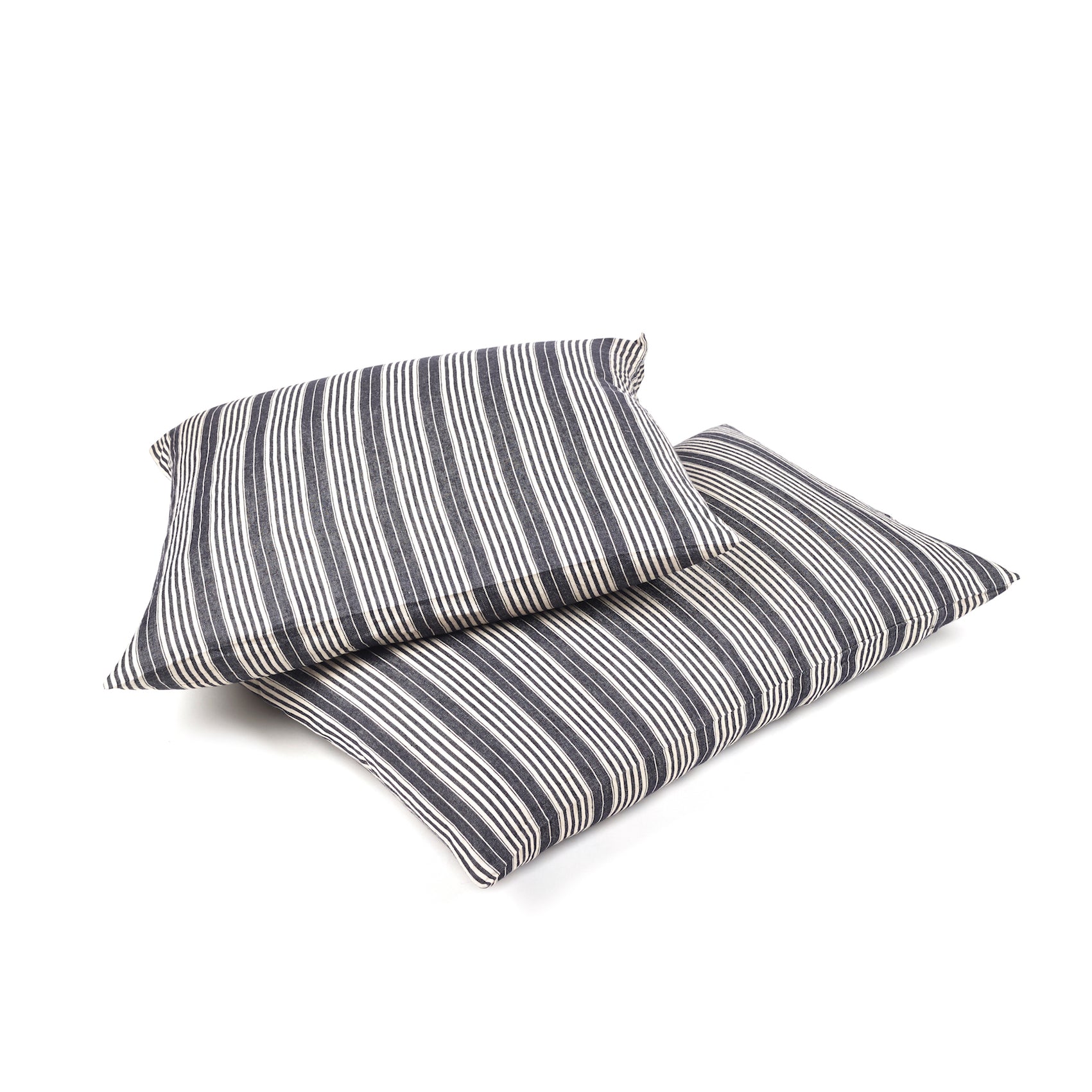 Two Tack Stripe Linen Pillow Shams, white sand and black vertical stripes, 100% Belgian flax linen.