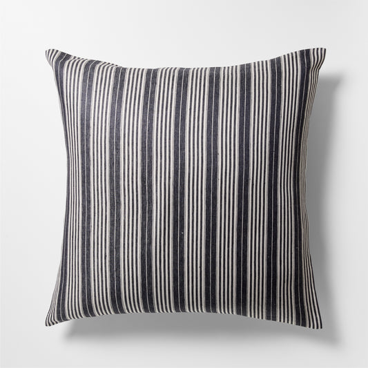 Tack Stripe Linen Pillow Sham, white sand and black vertical stripes, 100% Belgian flax linen.