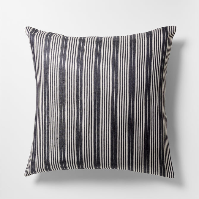 Tack Stripe Linen Pillow Sham, white sand and black vertical stripes, 100% Belgian flax linen.