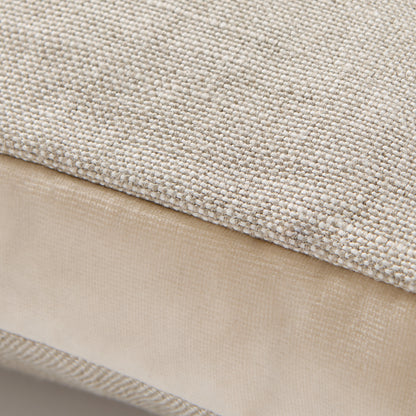Tan velvet gusseted and linen square pillow, 22" with textured fabric.
