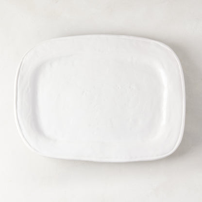 Taormina white rectangular ceramic serving platter, handmade in Italy, 15.7"L x 11.5"W.
