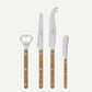Teak Bistro Aperitif Set: bottle opener, tomato knife, cheese knife, and butter spreader with teak wood handles.